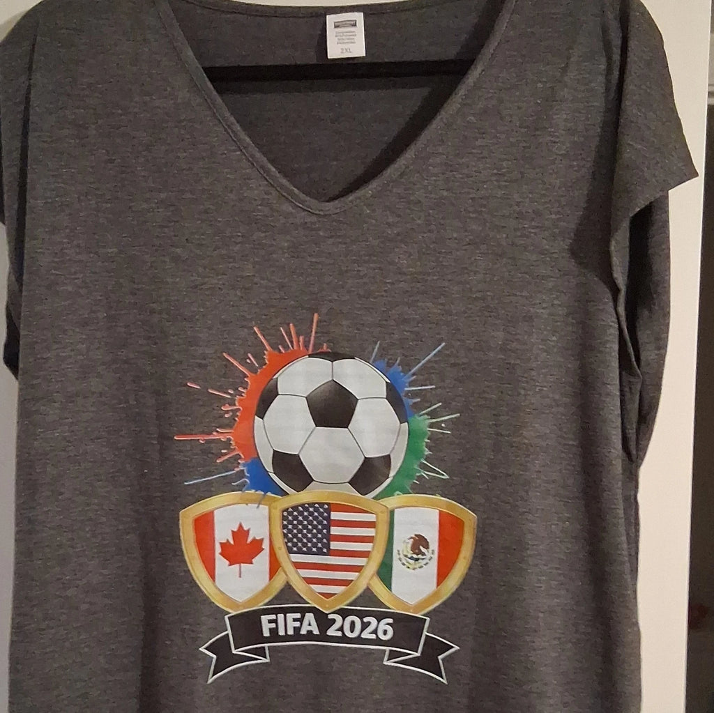 FIFA 2026 Soccer Graphic Tee Gray Cotton Crew Neck Short Sleeve Unisex 2XL