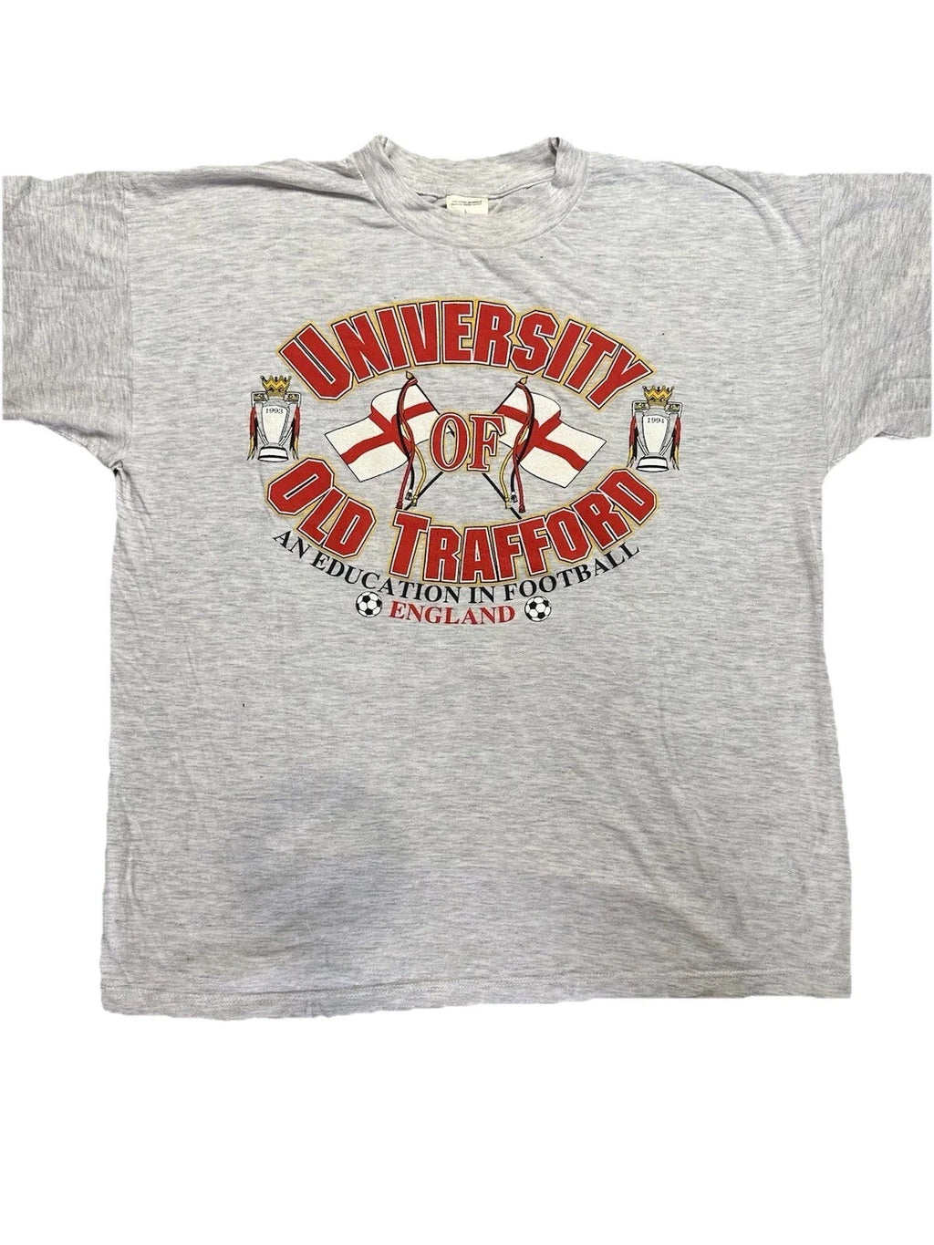 Vintage Old Trafford University T Shirt Double Sided EPL Manchester Unique
