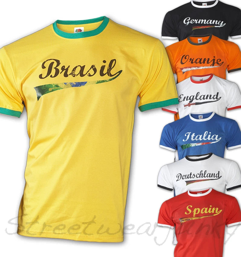 ★World Cup Soccer T-Shirt Retro Jersey Brazil Championship Soccer 2014 NEW S-XXL★