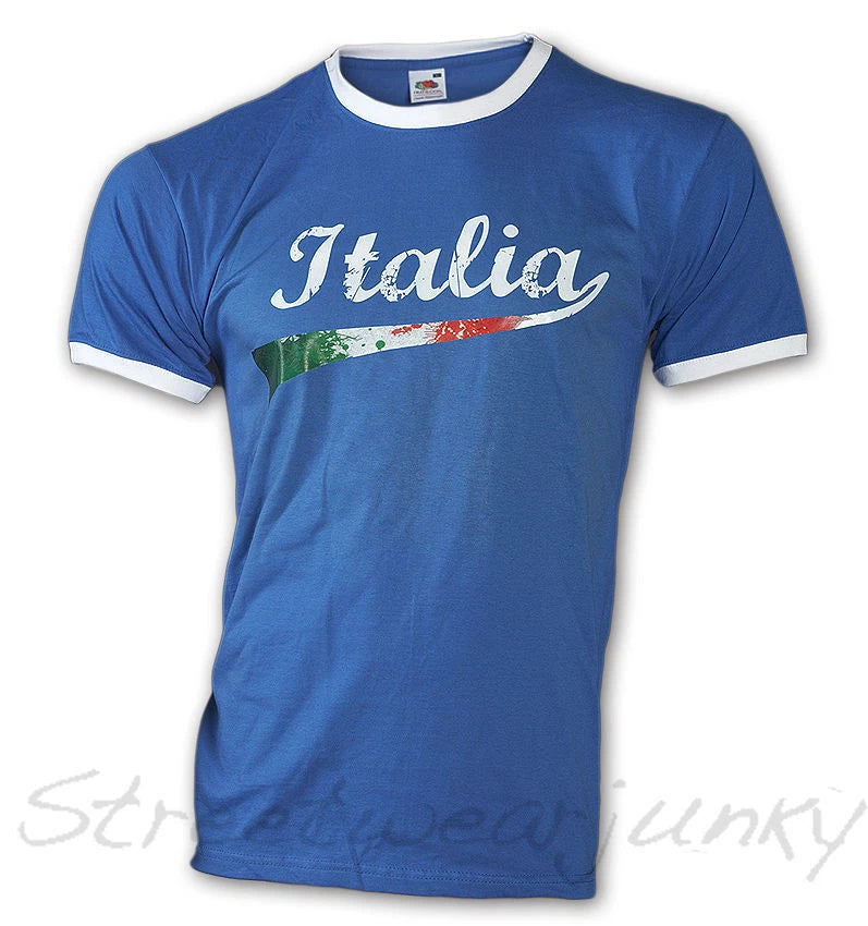 ★World Cup Soccer T-Shirt Retro Jersey Italy Championship Italia Soccer New S-XXL★