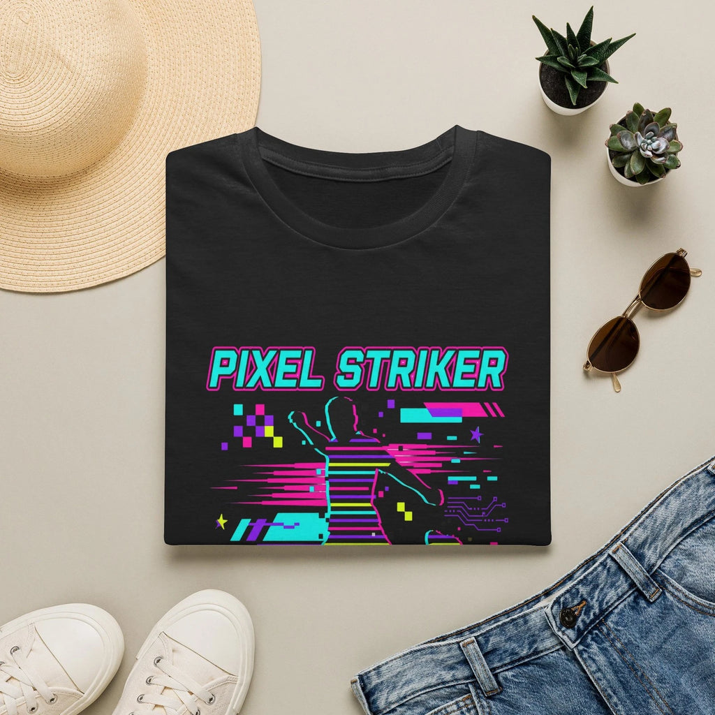 Pixel Striker soccer player graphic T-Shirt | 2026 retro arcade design