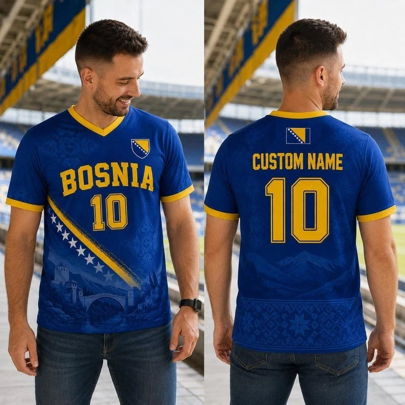 Personalized Bosnia Soccer Jersey Shirt, Football Fan Gift for Father, Husband,