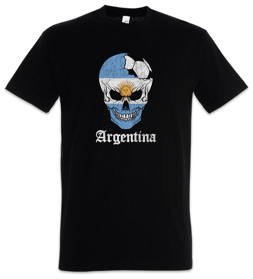 Argentina Football Skull I T-Shirt argentinean Soccer Flag World Championship