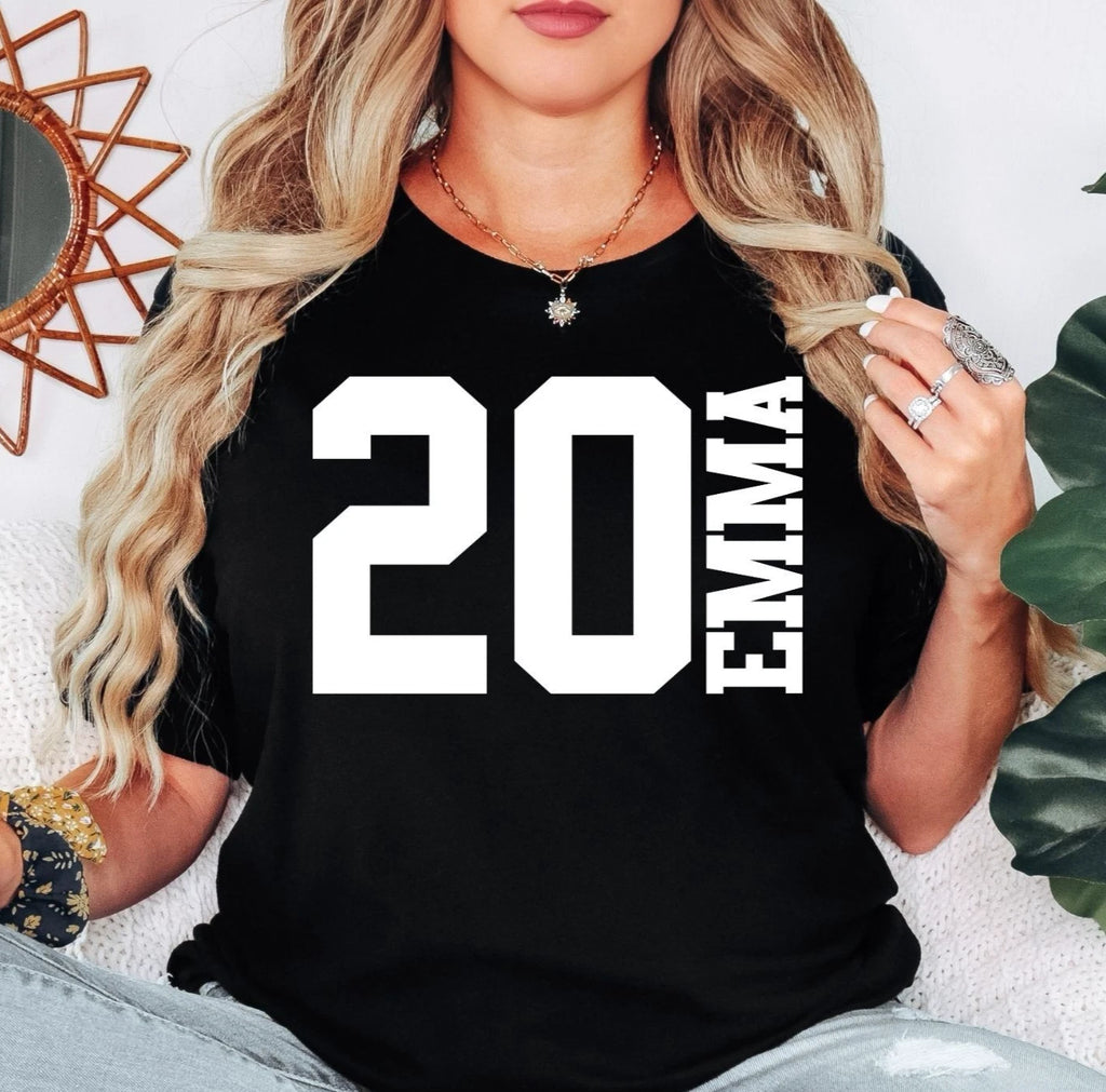 Personalised Sports Shirt Custom Name Varsity Number Tee Team Xmas Presents Tops