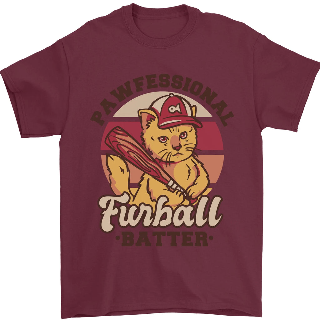Furball Batter Funny Cat Baseball Humour Mens T-Shirt 100% Cotton