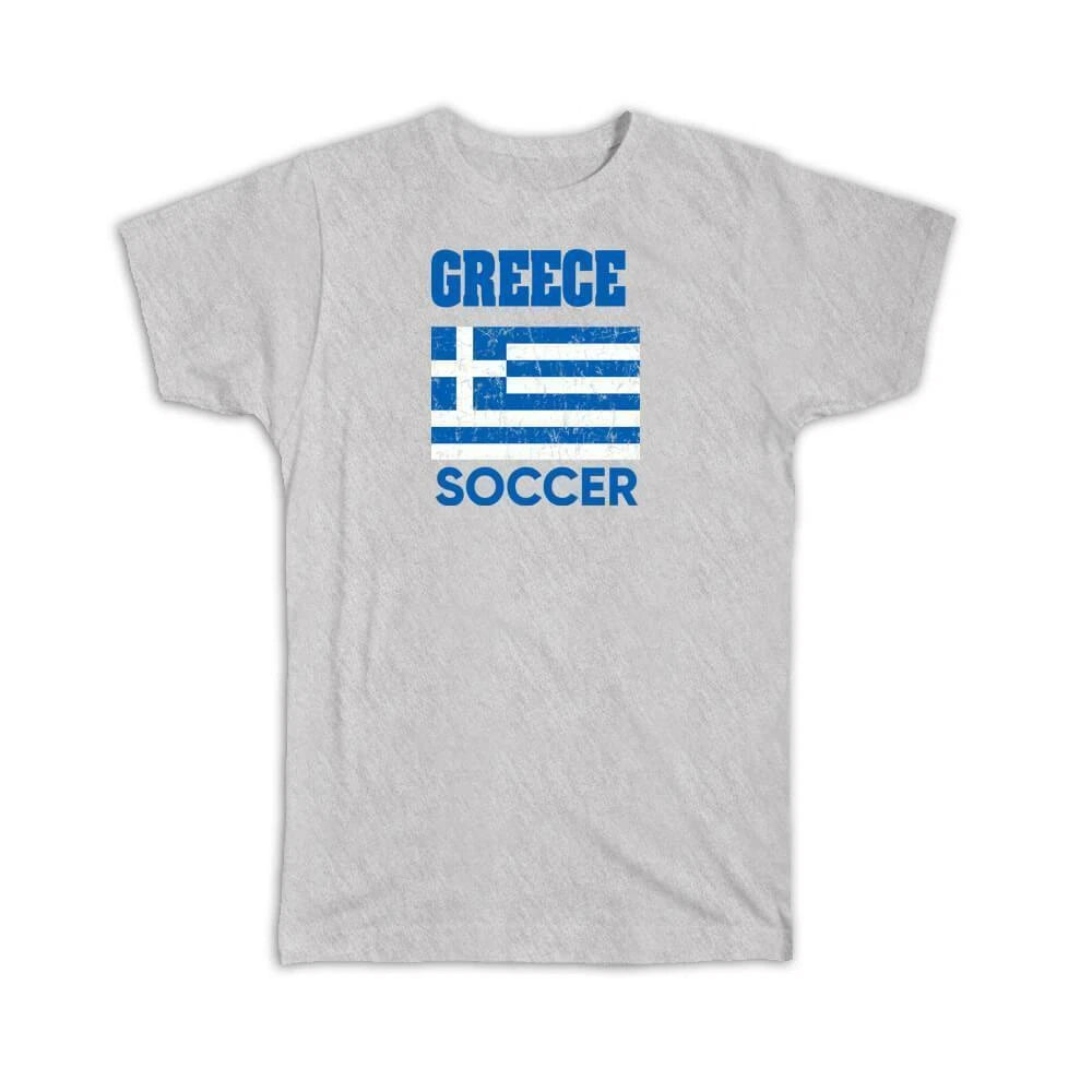 Gift T-Shirt : Greece Distressed Flag Soccer Football Team Greek Country