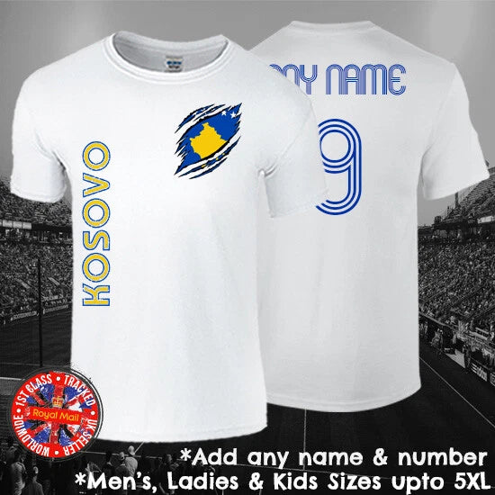 Kosovo Football Fan T-shirt Personalised Mens Ladies Kids Euros World Cup