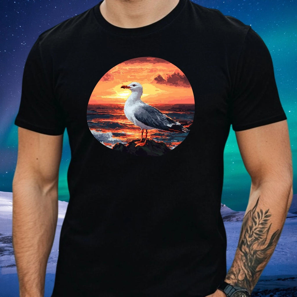 Mens Seagulls Pixel Art Motif Cotton T-Shirt Size XS to 5XL