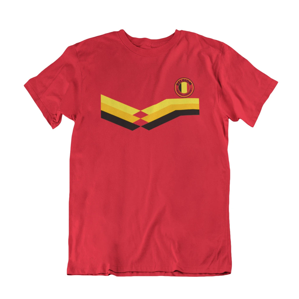 Mens BELGIUM Retro Strip Style Football T-Shirt  Belgian World Cup 2026 Kit