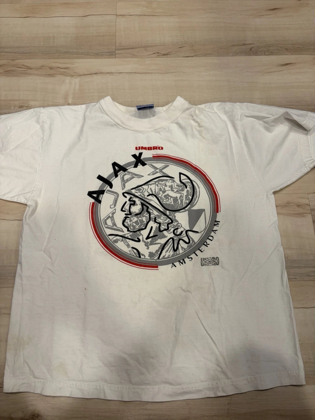 Vintage 1990s Ajax Amsterdam Umbro Football Soccer Graphic T-Shirt Sz Small