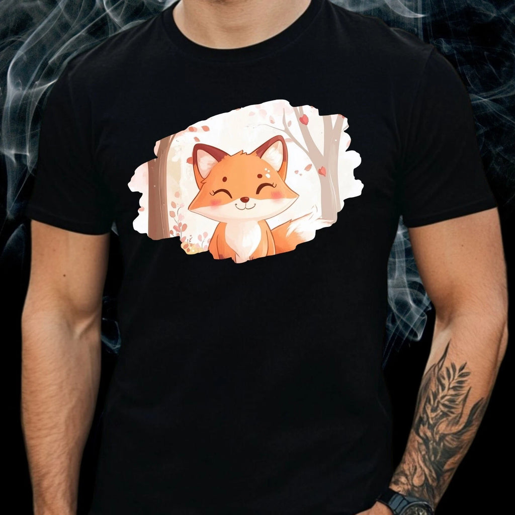 Mens Kawaii Fox Print Cotton T-Shirt Size S to 5XL