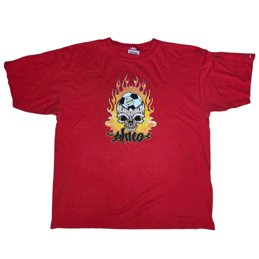 JNCO Jeans x LA Galaxy T Shirt Vintage 90s Red XXL Skull Flames Soccer USA 2XL