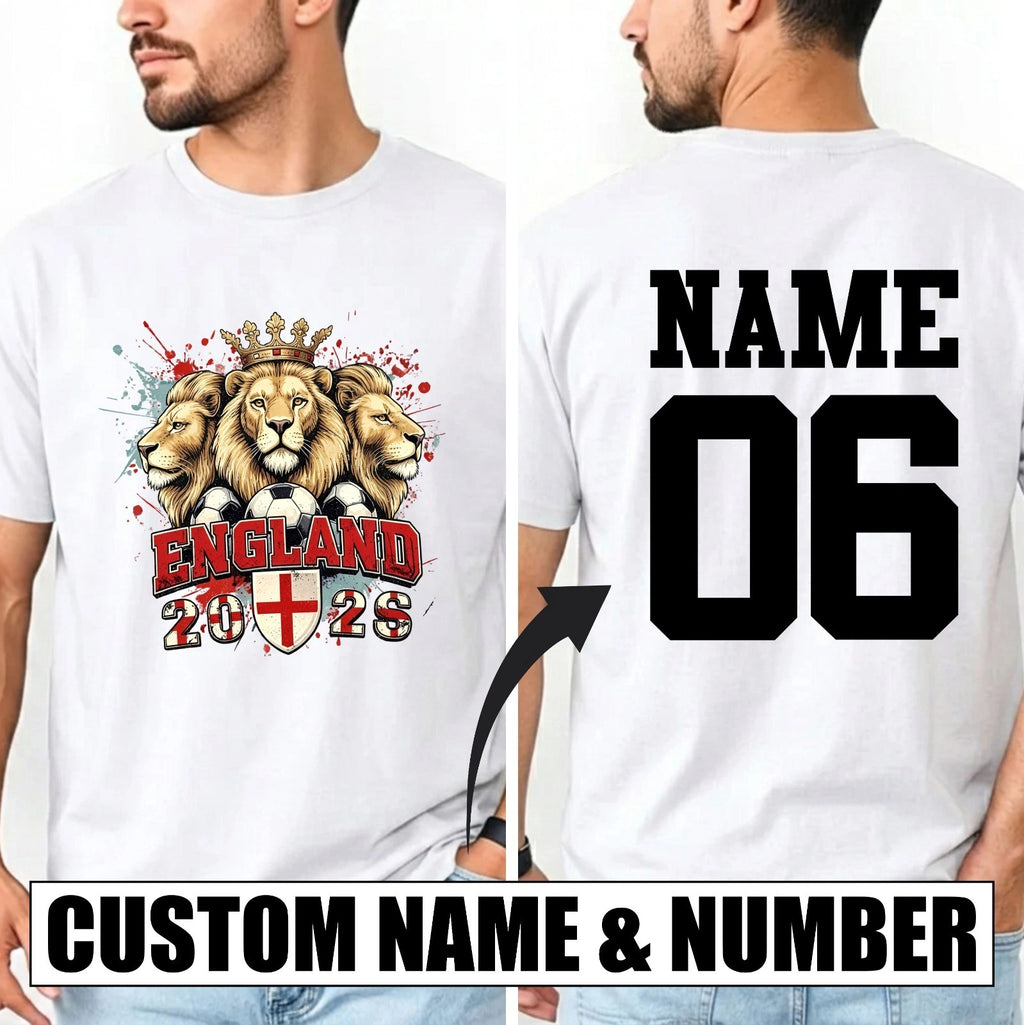 Personalised England Tournament 2026 T-Shirt Custom Name Number Football Fan Top