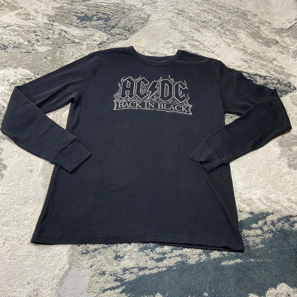Y2K AC/DC Back in Black Thermal Shirt Sz XL Waffle Knit 2005