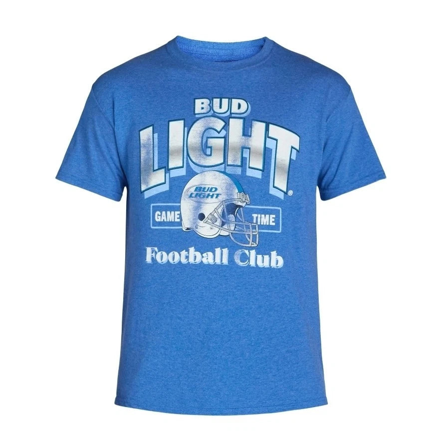 Bud Light Shirt Mens Large Royal Heather Blue Beer Game Time Football Club New