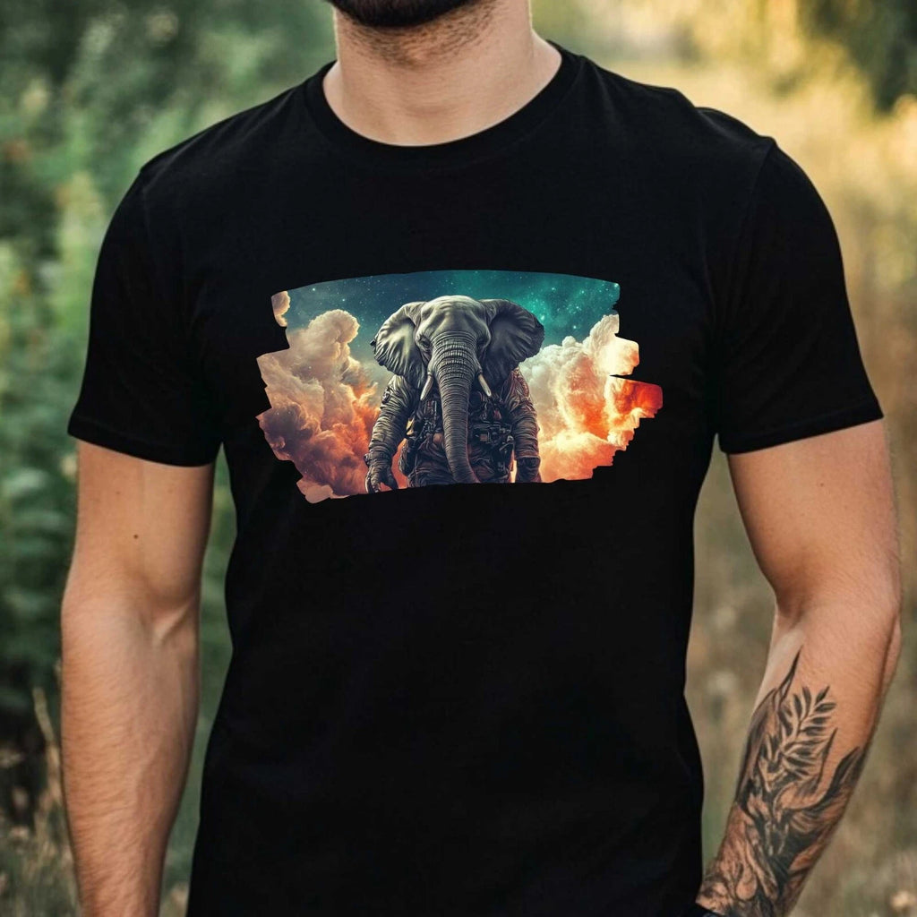 Mens Elephant as Astronaut Print Cotton T-Shirt Size XS to 5XL