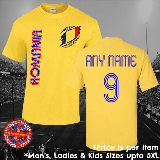 Romania Football Fan T-shirt Personalised Mens Ladies Kids Euros World Cup