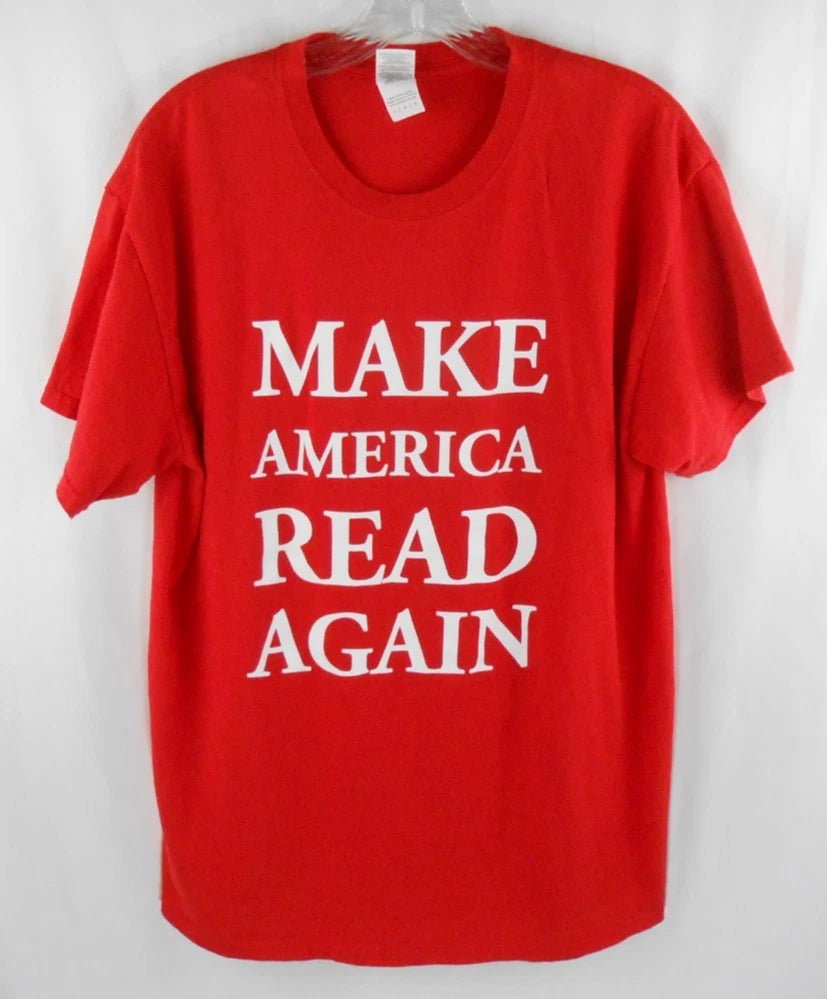 Gildan Make America Read Again Adult L Red Funny Quote Slogan T-Shirt