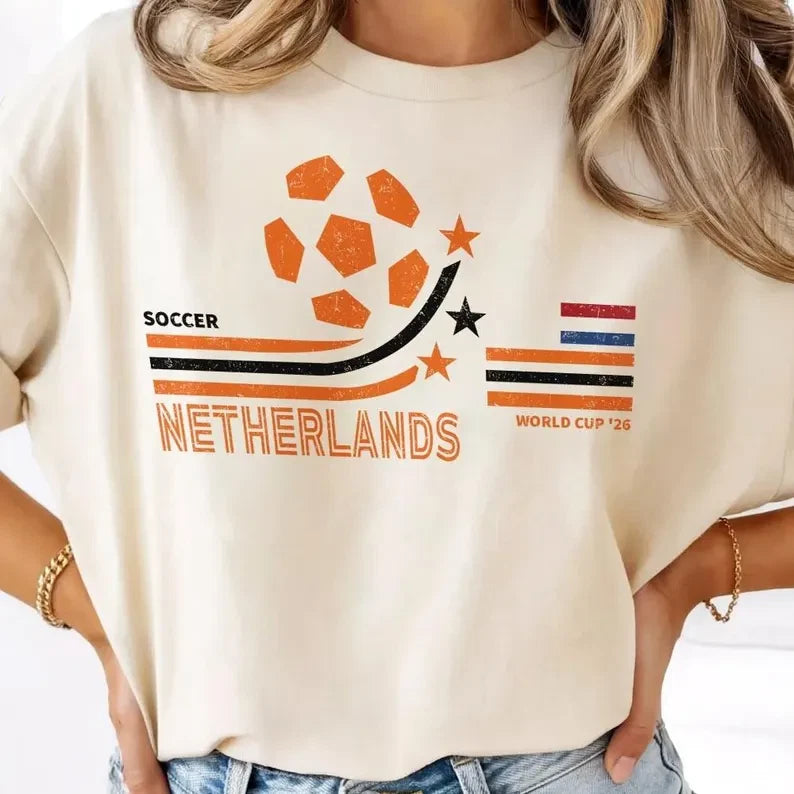Retro Netherlands World Cup 2026 Graphic Multicolor Short Sleeves Unisex T Shirt