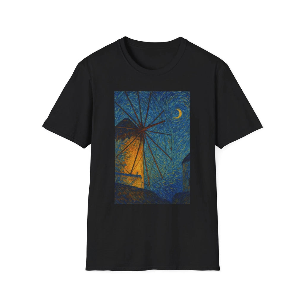 Greek Windmill Van Gogh Style Retro Novelty Tee,  Unique Boho Gift