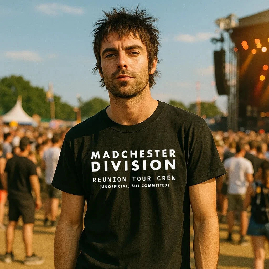 Madchester DIvision Reunion Tour Crew T-Shirt Mens Womens Music Gig Oasis Liam