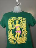 POP MAN Shirt Mens Small Green Angel Cherub Graphic Pop Art Neon Tee Print