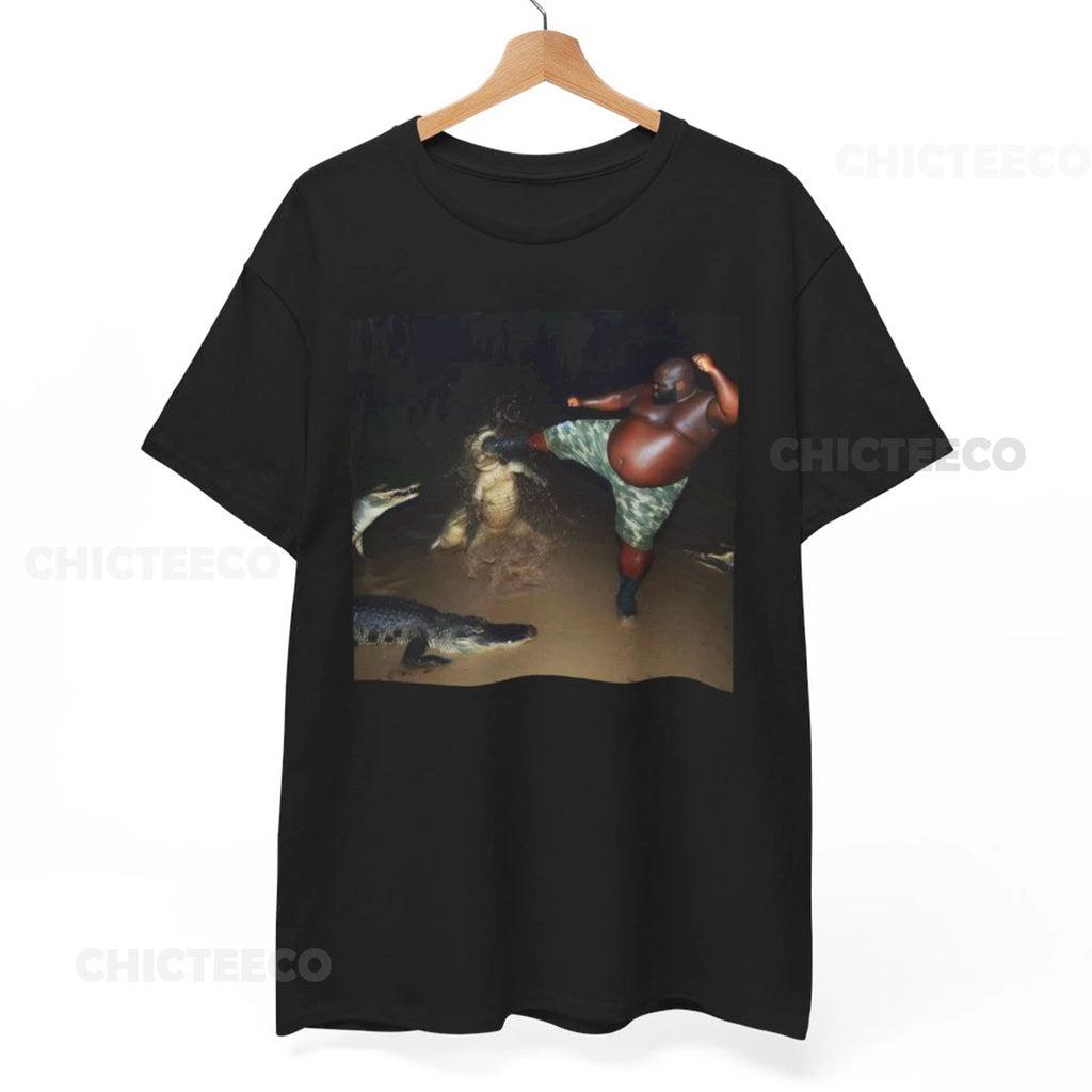 Man Kick Alligator In Swamp Shirt Tee, funny meme Shirt, y2k Tee, Gator Unisex T
