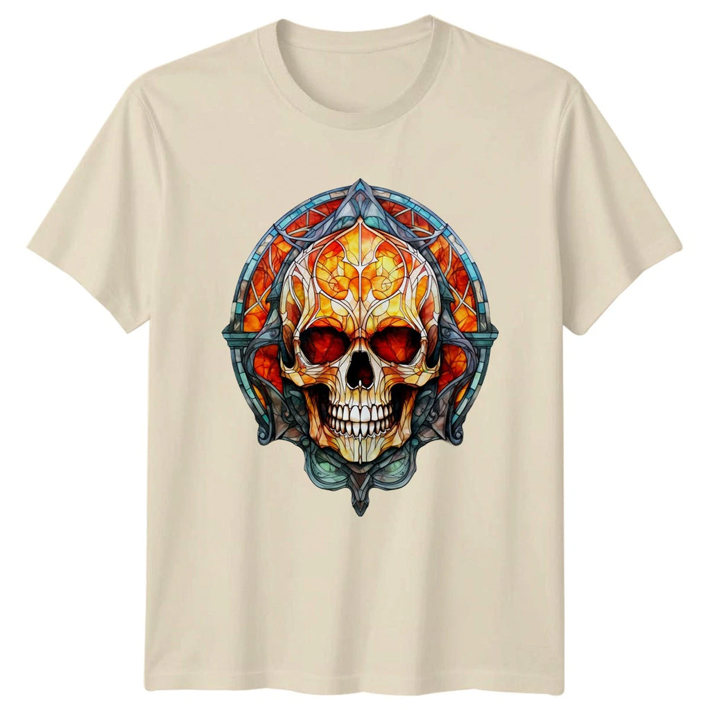 Stained Glass Skull T-Shirt Halloween Gift For Him And Her