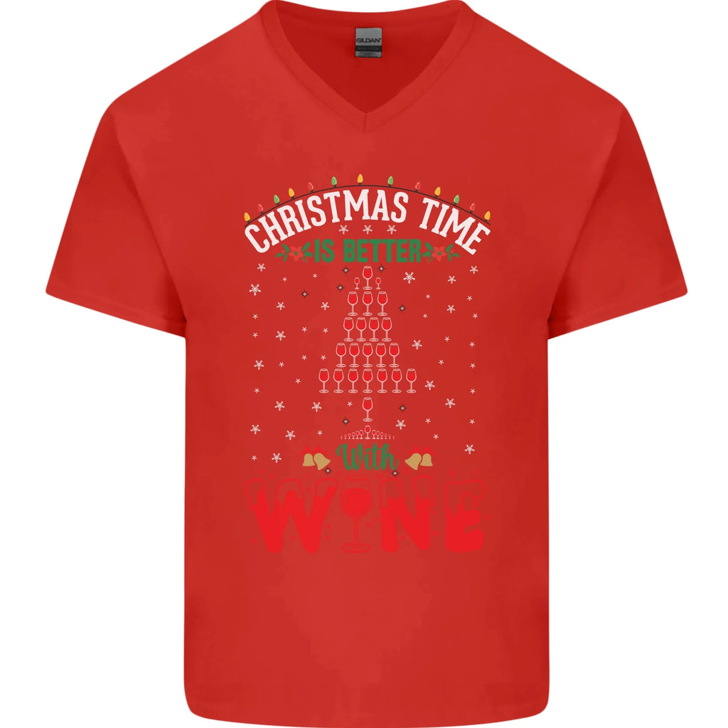 Christmas Better With Wine Funny Alcohol Mens V-Neck Cotton T-Shirt