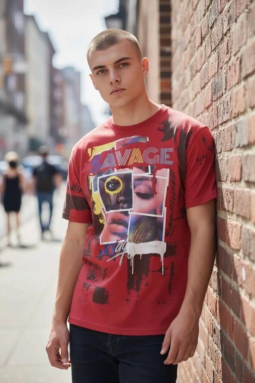 Contender MCMLXXXVIII Men's XL PopArt Savage  TShirt Red All Over Print