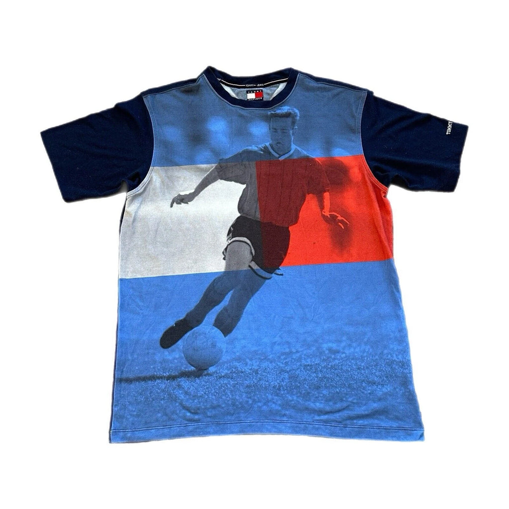 Vintage Tommy Hilfiger Shirt Men’s XL AOP Soccer Y2k Retro Blue Sports