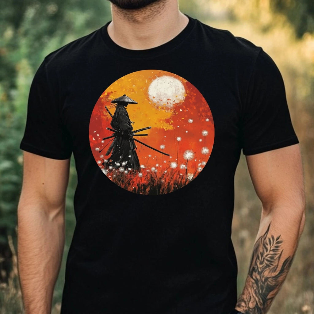 Mens Samurai Dandelion Print Cotton T-Shirt Size XS to 5XL