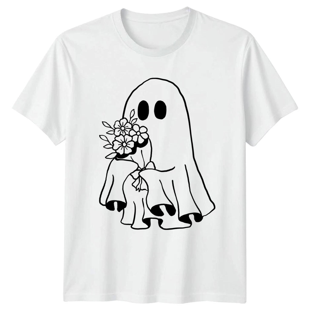 Cute Ghost With Flowers T-Shirt Spooky Cute Halloween Halloween Gift