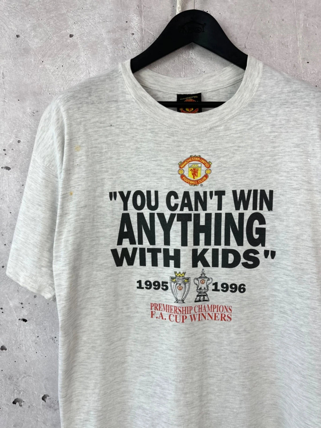 Vintage Manchester United Printed Champions 95-96 Grey Men's T-shirt Size L