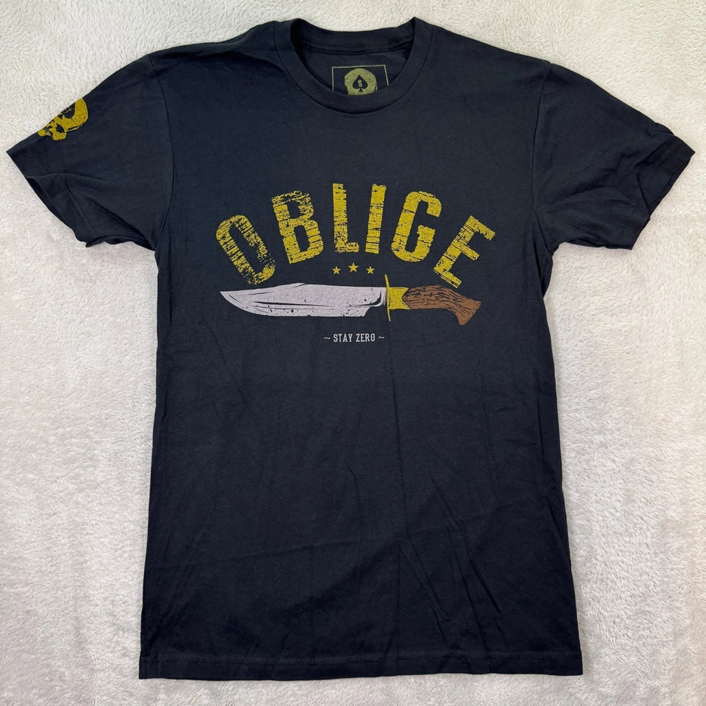 NEW Zero Foxtrot T Shirt Men's Small Black Graphic Oblige Stay Zero Army Knife
