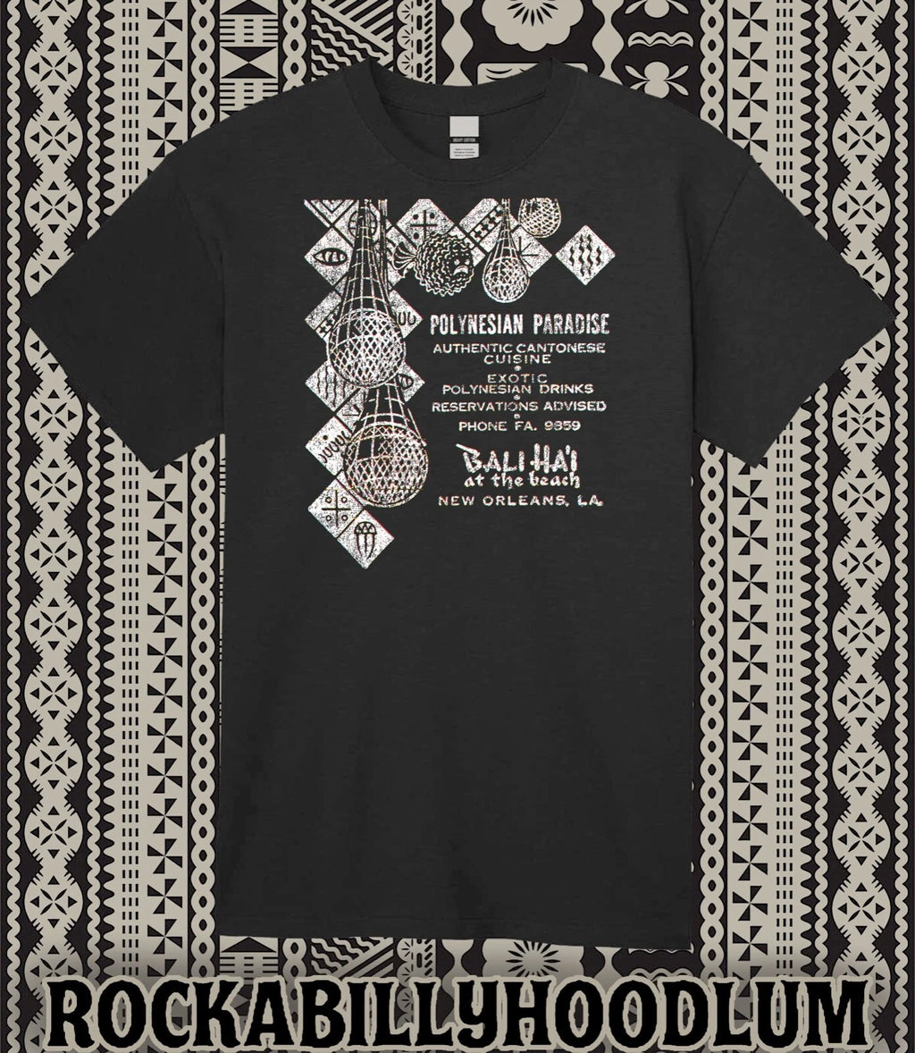Retro Tiki Art Tee T Shirt Polynesian Bali Hai New Orleans LA Bar Restaurant