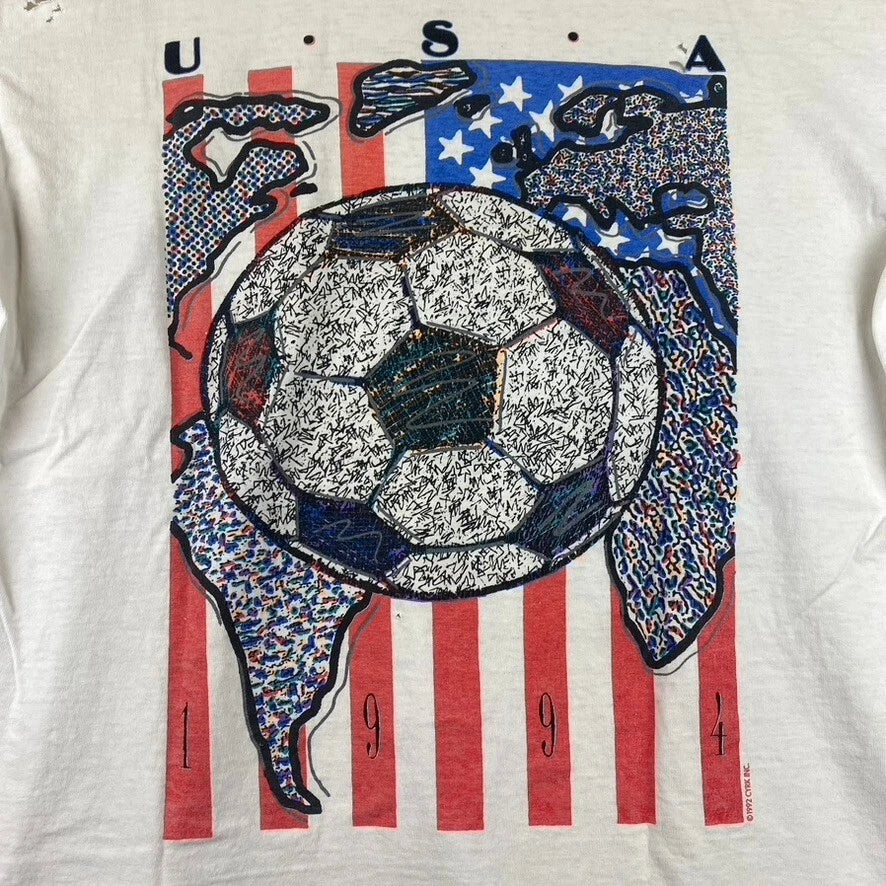Vintage World Cup Mens Shirt XL 90s USA Soccer White  Distressed Thin Thrashed
