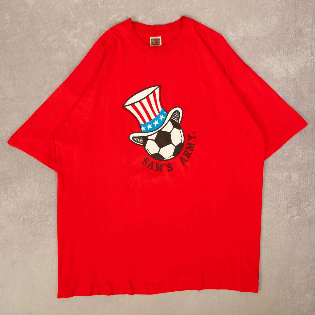 Fruit Of The Loom Vintage 90s Sams Army Soccer Graphic T-Shirt 2XL Mens Red