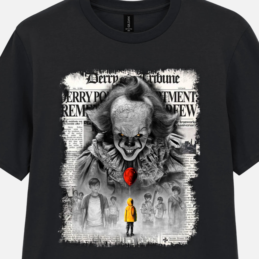 Horror Movie T-Shirt Derry Tribune IT Print Mens Scary Clown Tee Unisex S-2XL