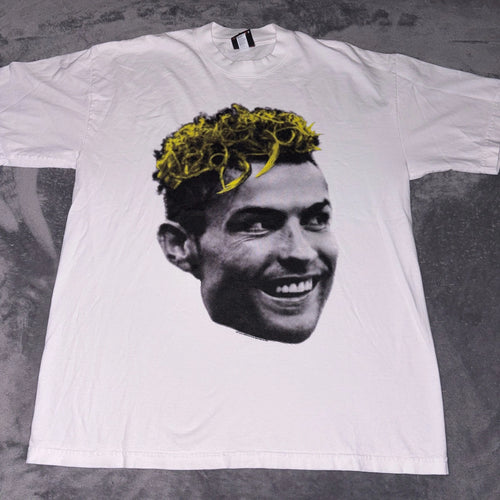 All American T-Shirt Mens Large White Cristiano Ronaldo Footballer Retro Graphic