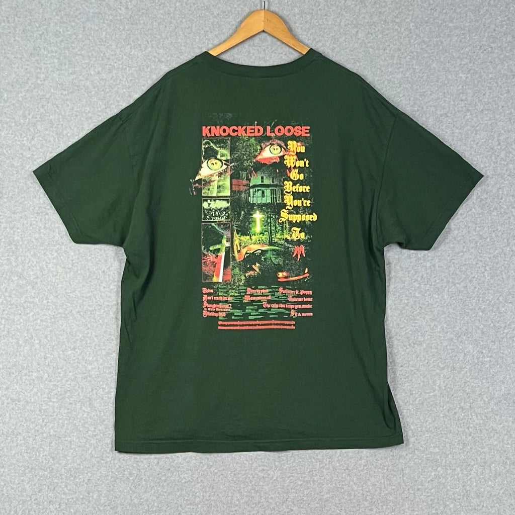 American Apparel Knocked Loose Shirt Mens 2XL House Eyes Tee Green Heavy Cotton