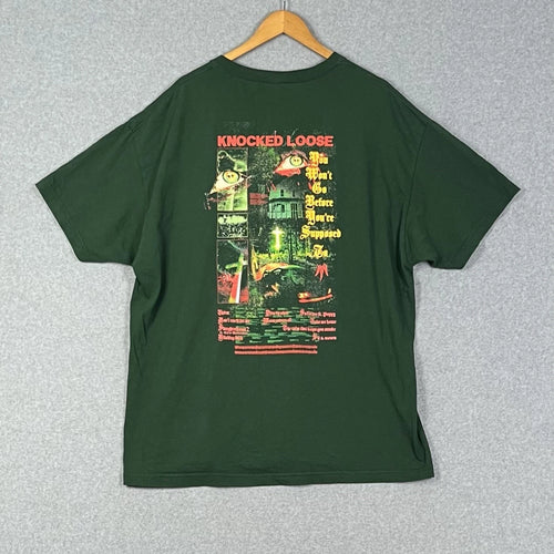 American Apparel Knocked Loose Shirt Mens 2XL House Eyes Tee Green Heavy Cotton