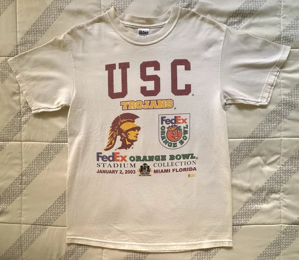 Vtg 2003 USC Trojans FedEx Orange Bowl T-Shirt Gildan Ultra Cotton Stadium M