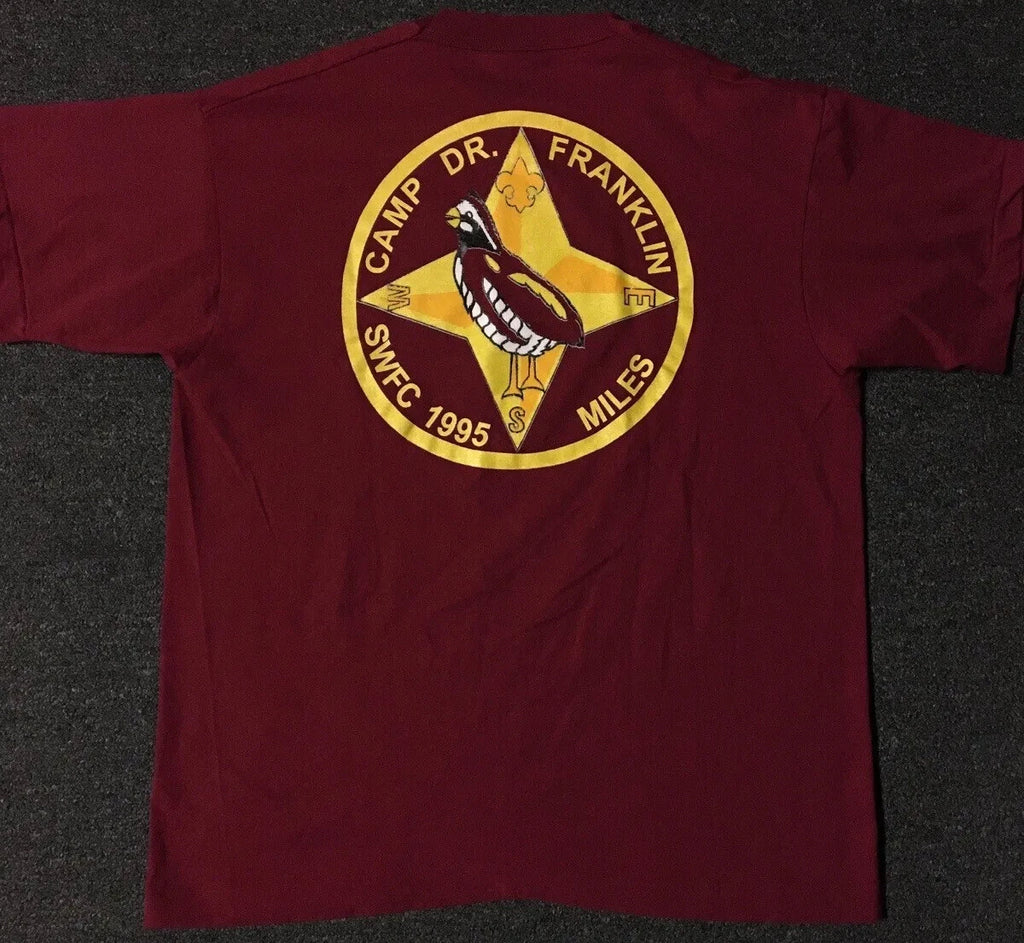 Vtg 90s Dr Franklin Miles Boy Scout Camp Shirt M USA SWFC Track School PE 80s