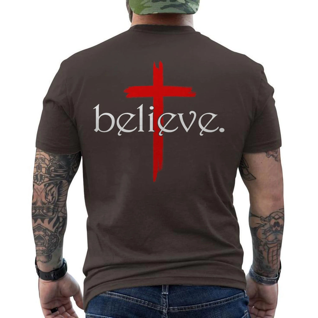 Believe In Cross Jesus Christ Christian Sayings Bible Faith God ON BACK Tee