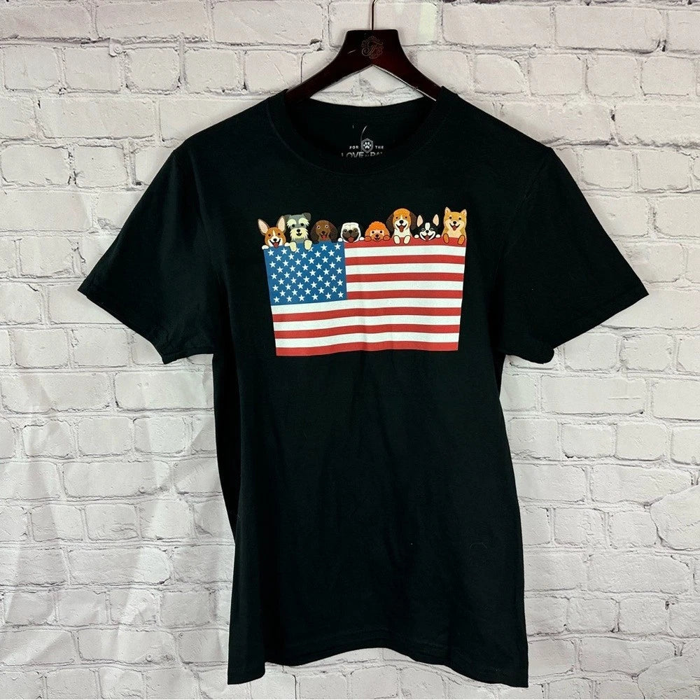 for the love of paws cotton Graphic T-Shirt American Flag Dogs mens S