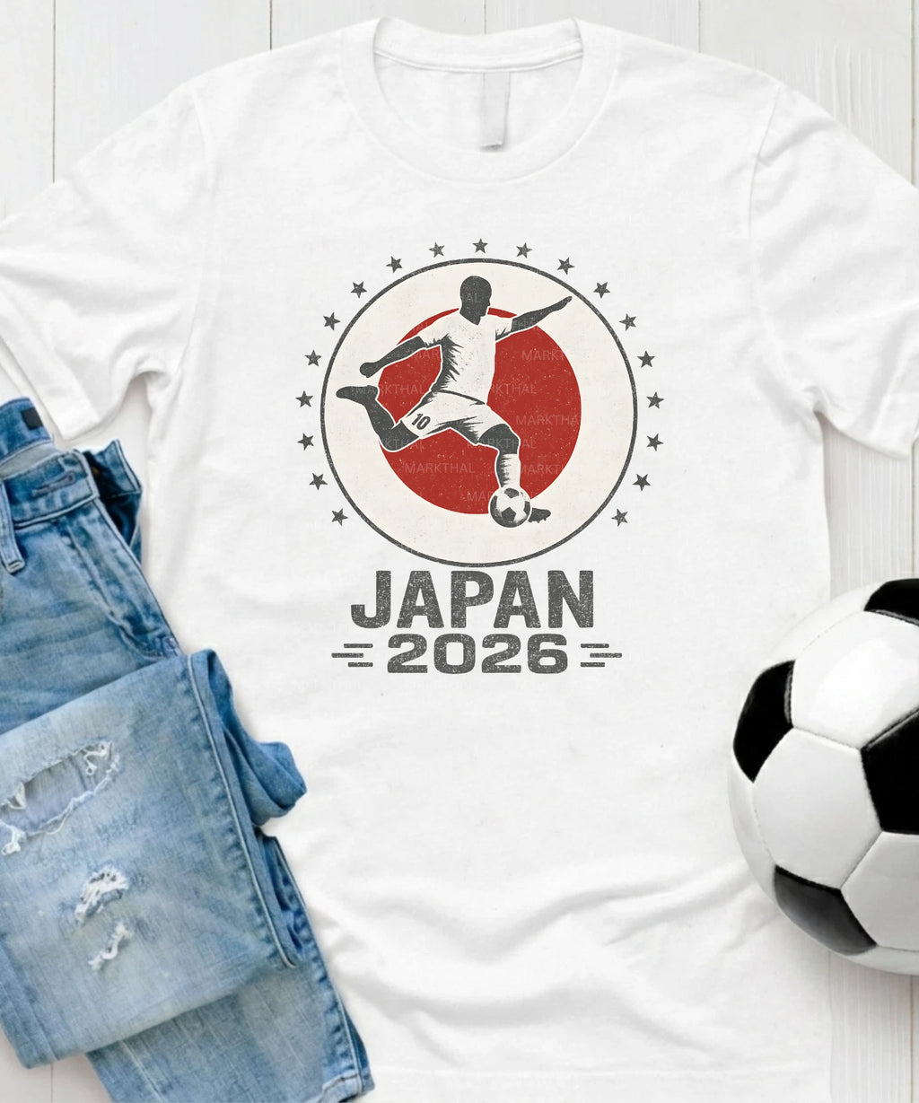 Japan 2026 World Soccer TShirt Futbol Shirt Japanese Flag Tee Gildan Unisex