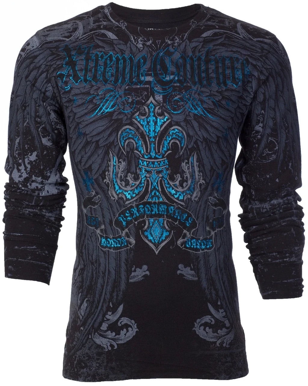 Xtreme Couture By Affliction Men's Thermal Shirt Sandstone Black Biker S-2XL