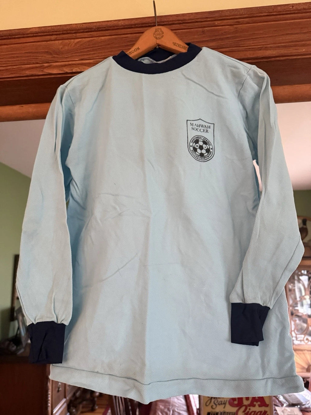 Vtg Classic Navy Powder Blue Mahwah Northwest Bergen Soccer Jersey Shirt NJ 70s