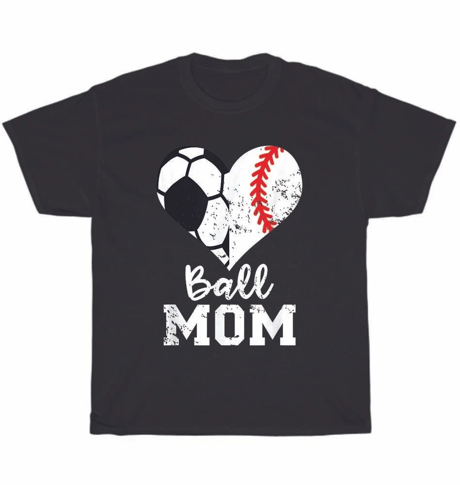 Ball Mom Heart Funny Baseball Soccer Mom Sport Fan Lover T-Shirt Unisex Tee Gift